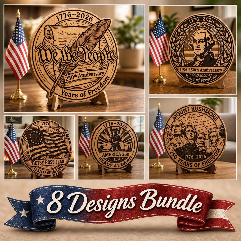 250th Anniversary USA Heritage Engraving Designs, Patriotic CNC for Plaques