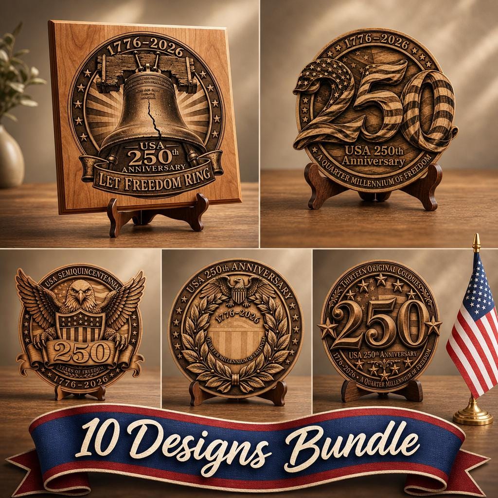 3D Illusion Engraving File, USA 250th Anniversary Patriotic Emblem Design