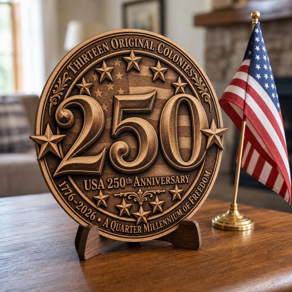 3D Illusion Engraving File, USA 250th Anniversary Patriotic Emblem Design