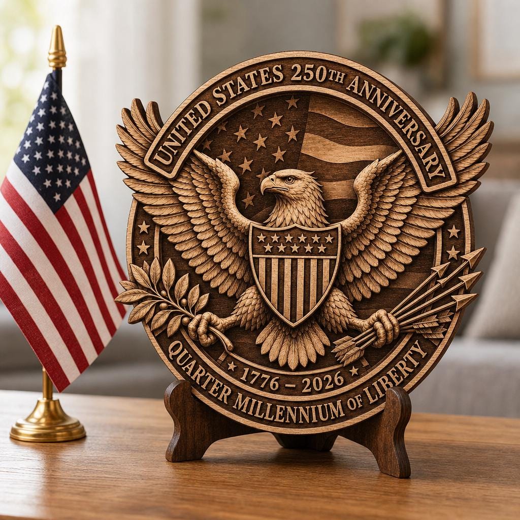 3D Illusion Engraving File, USA 250th Anniversary Patriotic Emblem Design