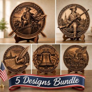 3D Illusion Laser Design, 1776 USA Anniversary, Patriotic Wood Plaque Engraving
