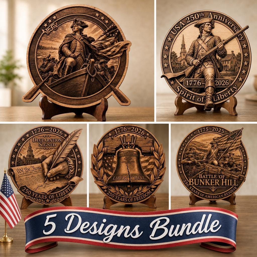 3D Illusion Laser Design, 1776 USA Anniversary, Patriotic Wood Plaque Engraving
