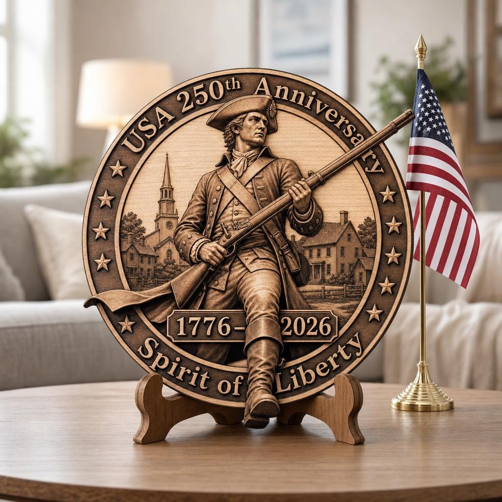 3D-Illusions-Laserdesign, 1776-USA-Jubiläum, patriotische Holztafelgravur – Bild 2