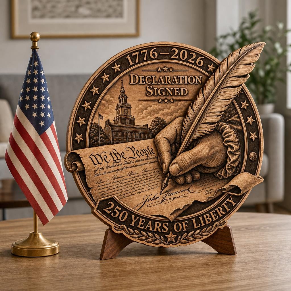 3D Illusion Laser Design, 1776 USA Anniversary, Patriotic Wood Plaque Engraving