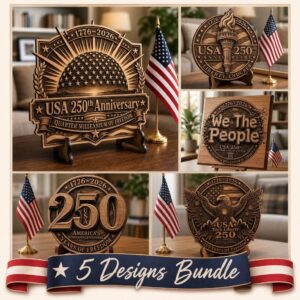 3D Illusion Laser Design Bundle, USA 250th Anniversary Patriotic Wood Sign