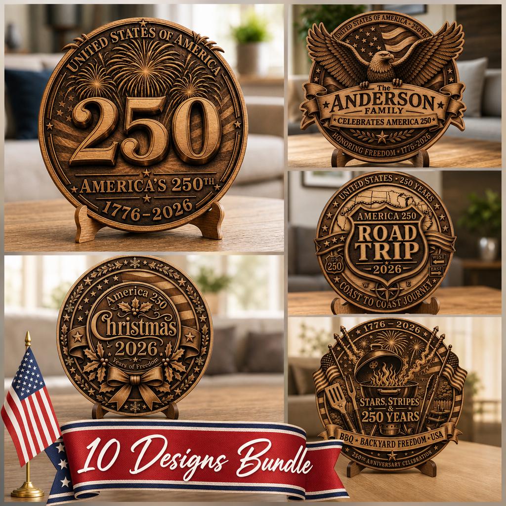 3D Illusion Laser Engraving File, America 250th Patriotic Wood Plaque Gift