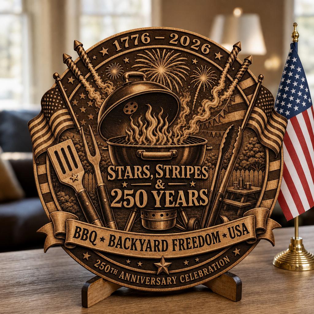3D Illusion Laser Engraving File, America 250th Patriotic Wood Plaque Gift