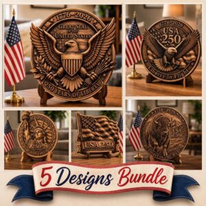 3D Illusion Laser Engraving File, Patriotic PNG for Wood, American Icons Bundle