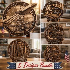 3D Illusion Laser Engraving PNG, America 250 Anniversary Wood Plaque Bundle