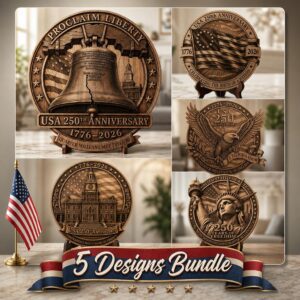 3D Illusion Laser Engraving PNG, USA Anniversary Liberty Symbols, Wood Plaque Design