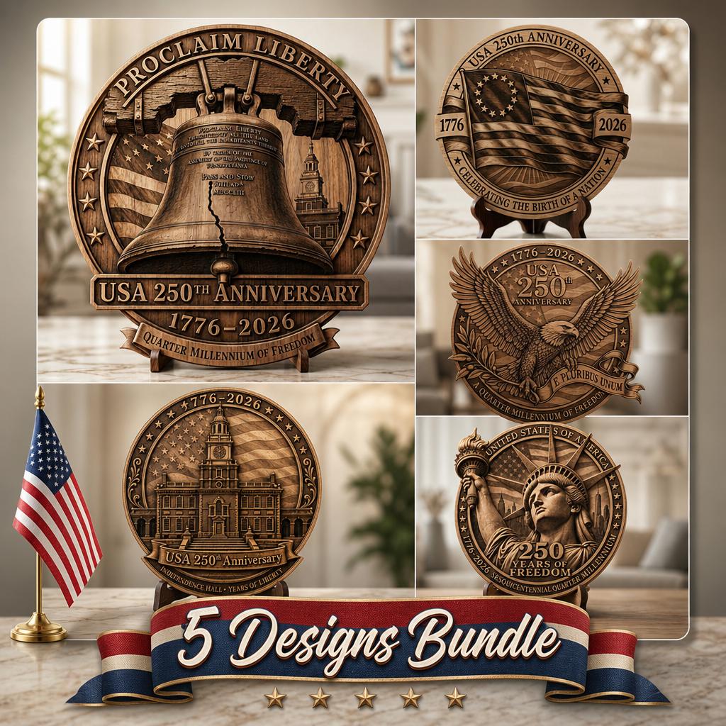 3D Illusion Laser Engraving PNG, USA Anniversary Liberty Symbols, Wood Plaque Design