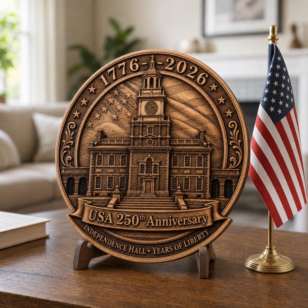 3D Illusion Laser Engraving PNG, USA Anniversary Liberty Symbols, Wood Plaque Design
