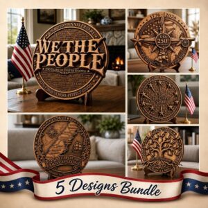 3D Illusion Laser PNG Bundle, Patriotic USA 250 Anniversary Wood Sign Art