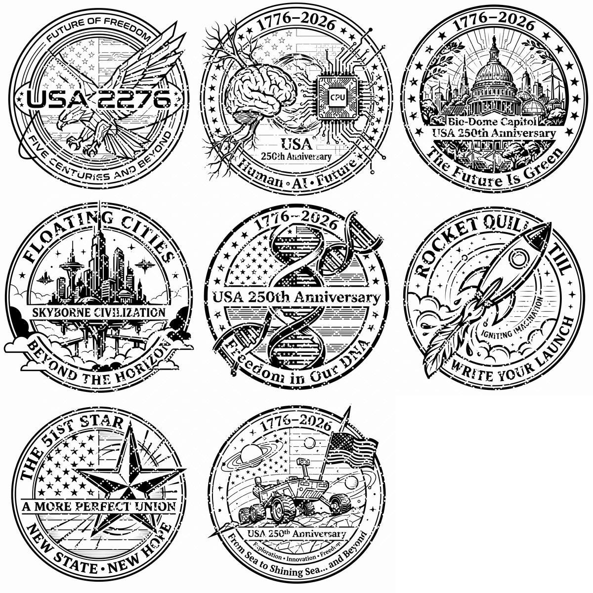 America 250 Anniversary Laser Engraving Bundle, Futuristic Wooden Sign Designs