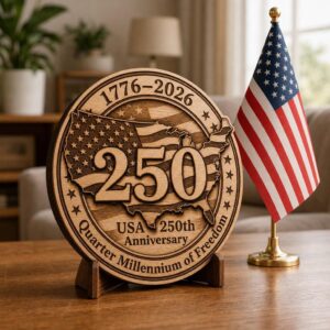 America 250 Laser Engraving File, 3D Illusion Patriotic Crest PNG for Wood Plaque