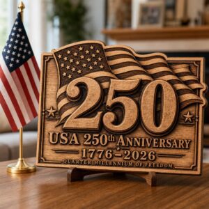 America 250 Laser Engraving File, 3D Illusion Patriotic Crest PNG for Wood Plaque