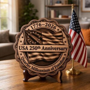 America 250 Laser Engraving File, 3D Illusion Patriotic Crest PNG for Wood Plaque