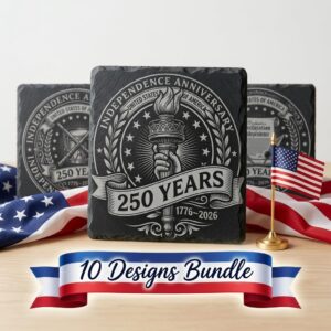 America 250 PNG Bundle, Patriotic Slate Coaster Designs for 4th of July Engraving