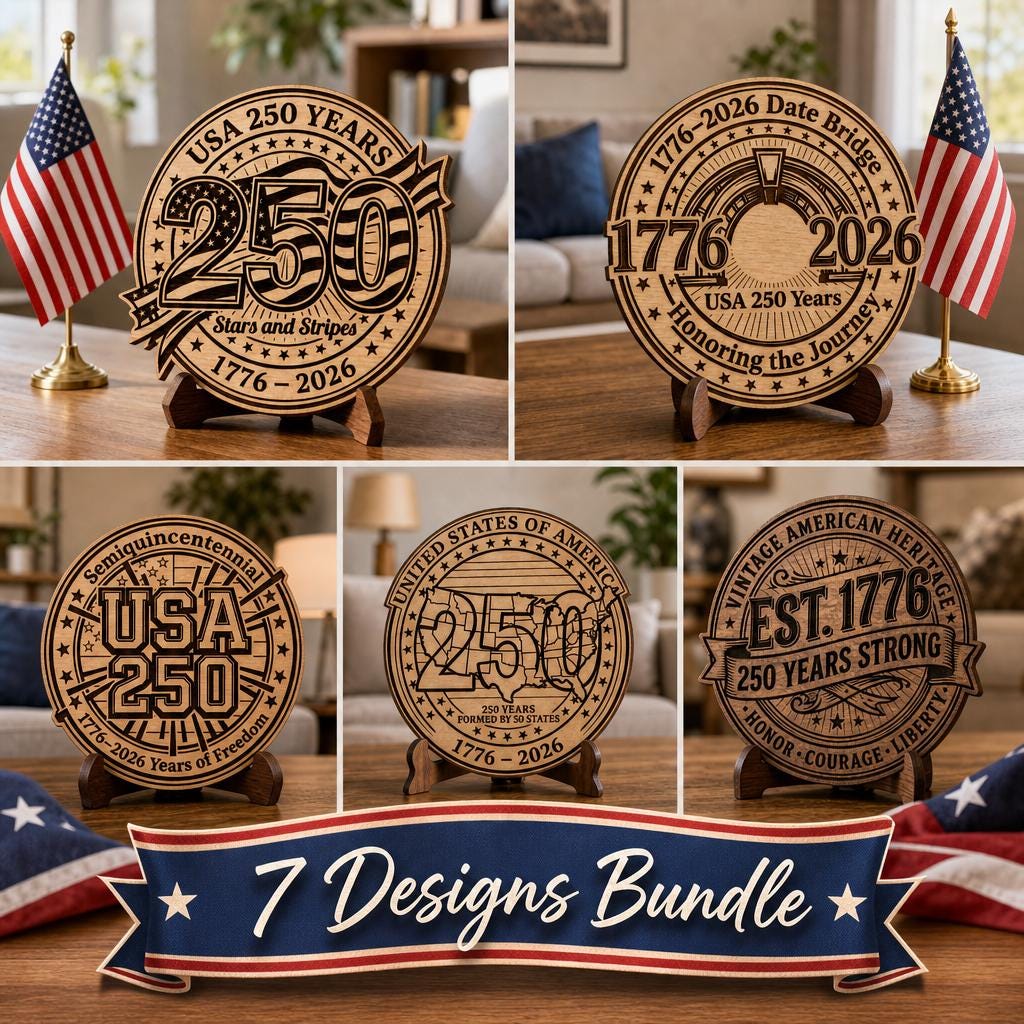 America 250 Semiquincentennial Engraving Bundle, 1776 2026 Patriotic Wood Sign Design