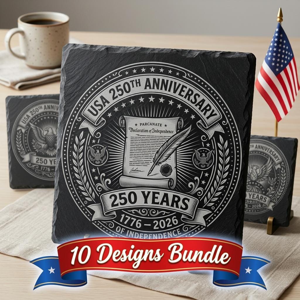 America 250th Anniversary Engraving File, Patriotic USA Coaster Designs for Slate
