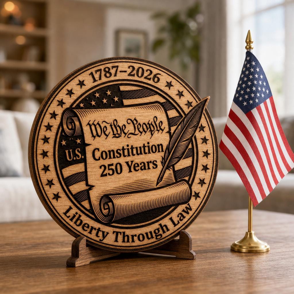 Incisione laser per il 250º anniversario dell’America, set di insegne in legno “Pilastri della Democrazia” - immagine 2