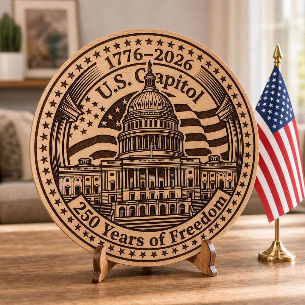 Incisione laser per il 250º anniversario dell’America, set di insegne in legno “Pilastri della Democrazia” - immagine 3