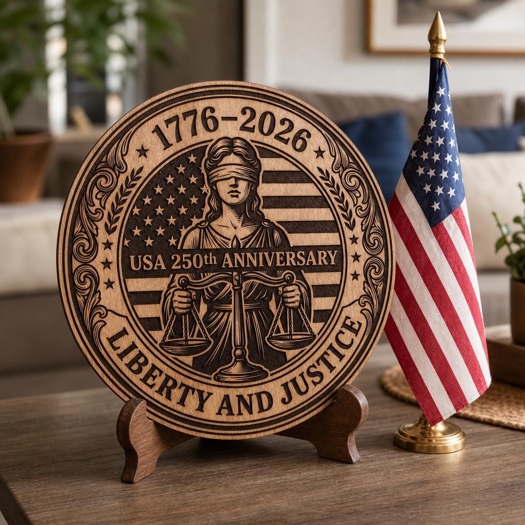 Incisione laser per il 250º anniversario dell’America, set di insegne in legno “Pilastri della Democrazia” - immagine 6