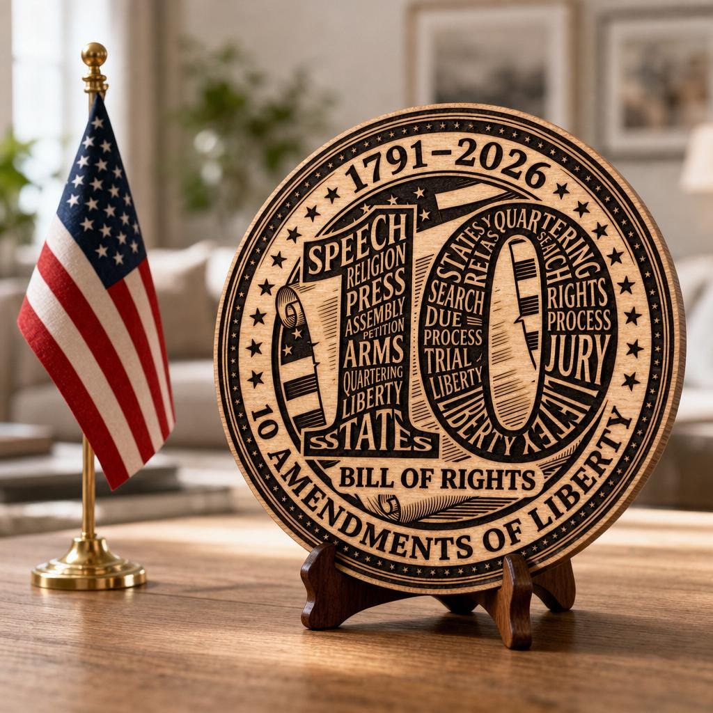 Incisione laser per il 250º anniversario dell’America, set di insegne in legno “Pilastri della Democrazia” - immagine 7
