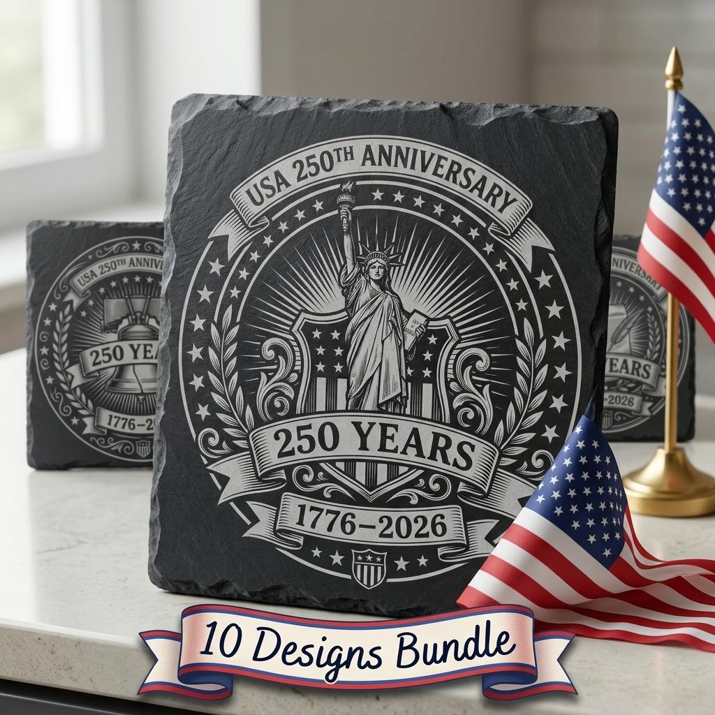 America 250th Patriotic Engraving File, Slate Coaster Laser Designs, Colonial Emblems