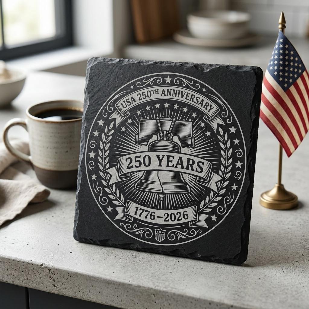 Fichier de gravure patriotique pour le 250e anniversaire de l’Amérique, motifs laser pour sous-verres en ardoise, emblèmes coloniaux – Image 2