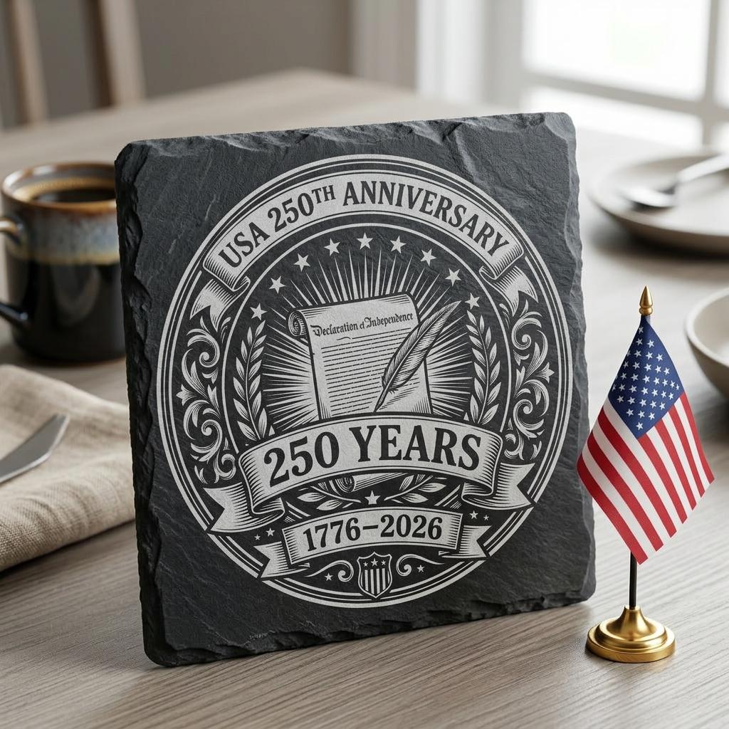 Fichier de gravure patriotique pour le 250e anniversaire de l’Amérique, motifs laser pour sous-verres en ardoise, emblèmes coloniaux – Image 3