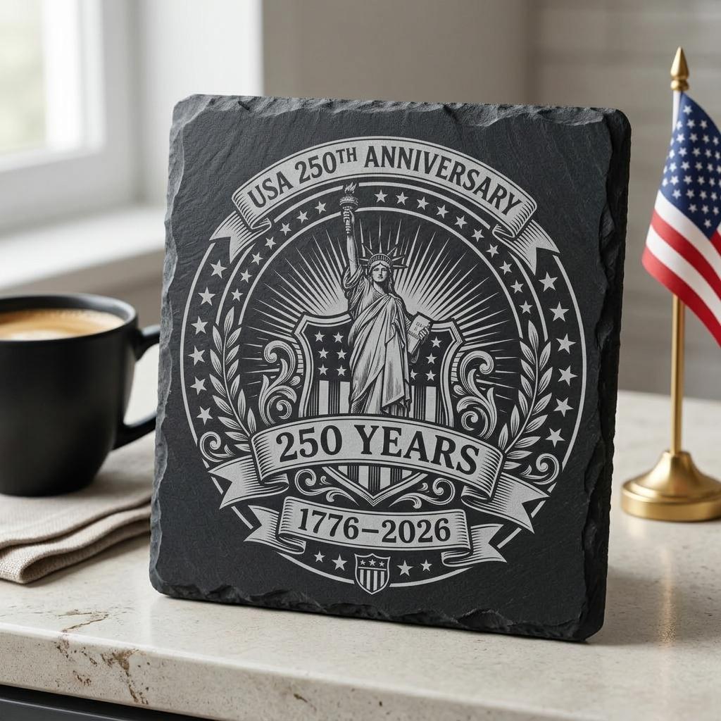 Fichier de gravure patriotique pour le 250e anniversaire de l’Amérique, motifs laser pour sous-verres en ardoise, emblèmes coloniaux – Image 4