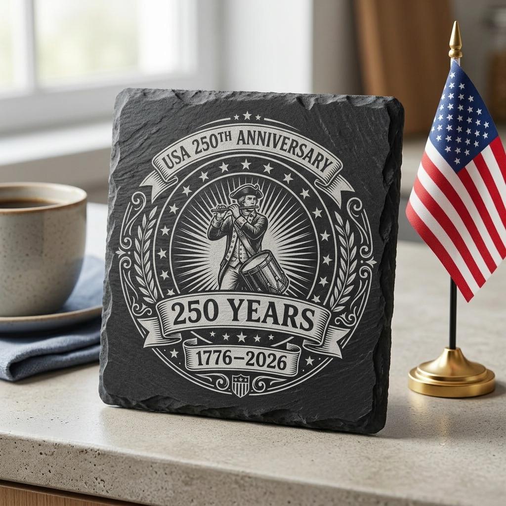 Fichier de gravure patriotique pour le 250e anniversaire de l’Amérique, motifs laser pour sous-verres en ardoise, emblèmes coloniaux – Image 6