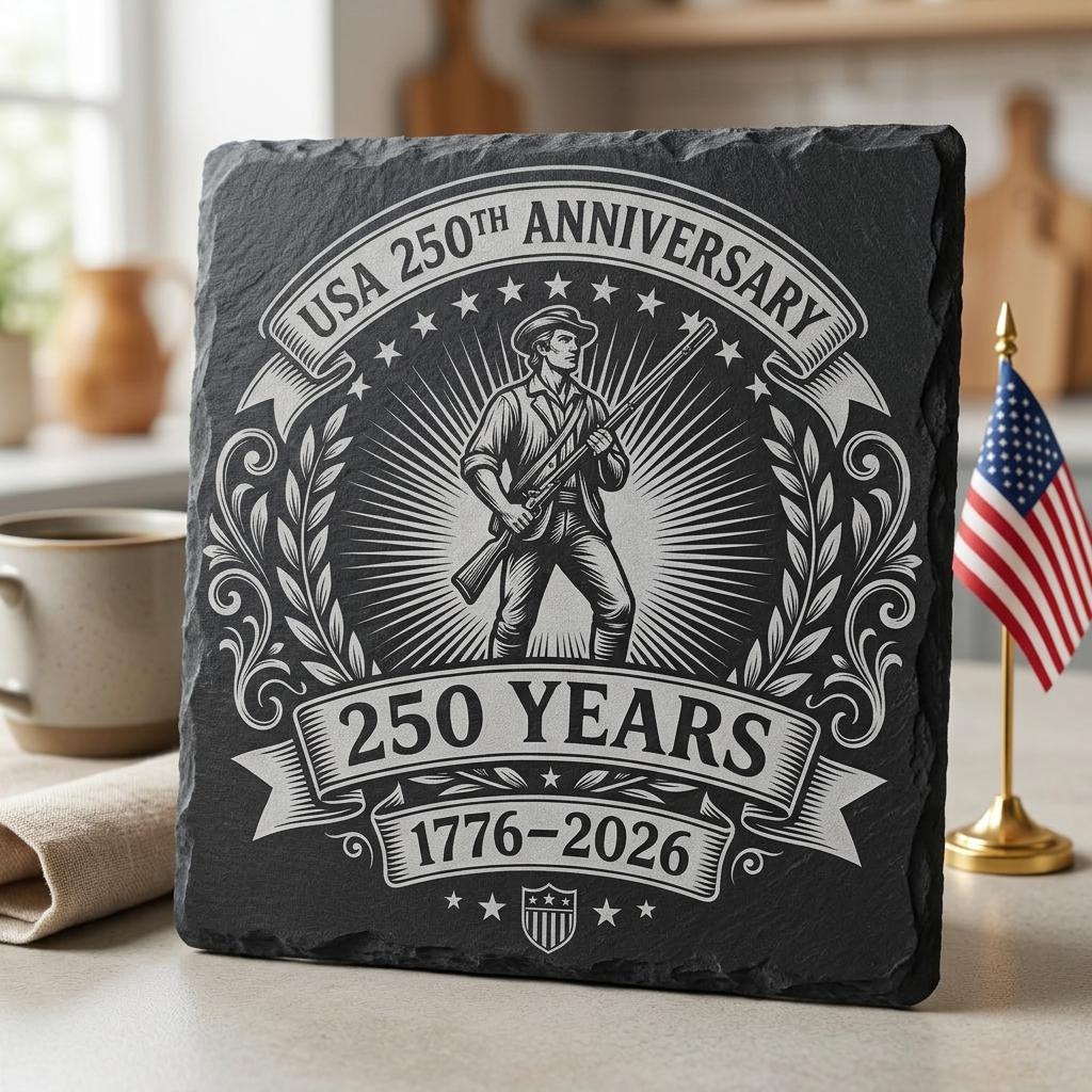 Fichier de gravure patriotique pour le 250e anniversaire de l’Amérique, motifs laser pour sous-verres en ardoise, emblèmes coloniaux – Image 9
