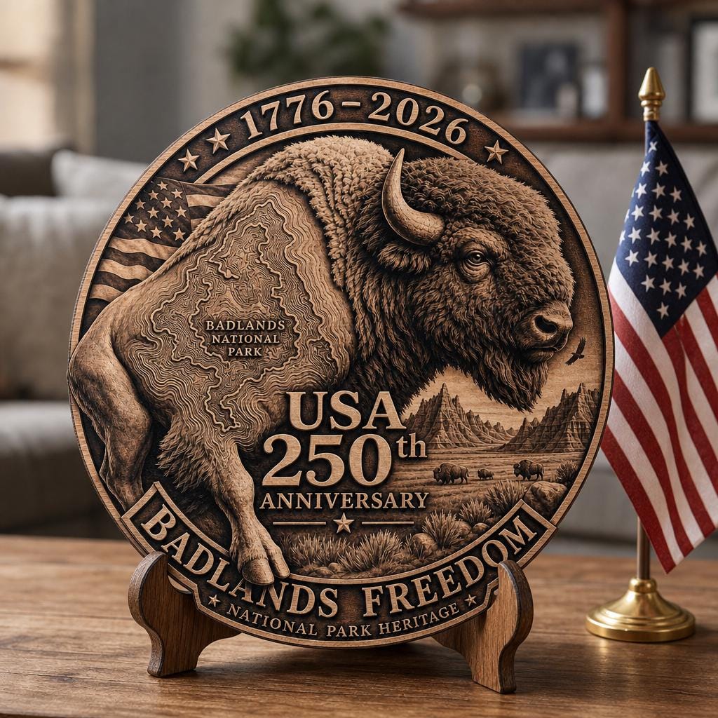 Grabado láser de ilusión 3D de bisonte, 250.º de EE. UU., juego PNG de parques nacionales - Imagen 3