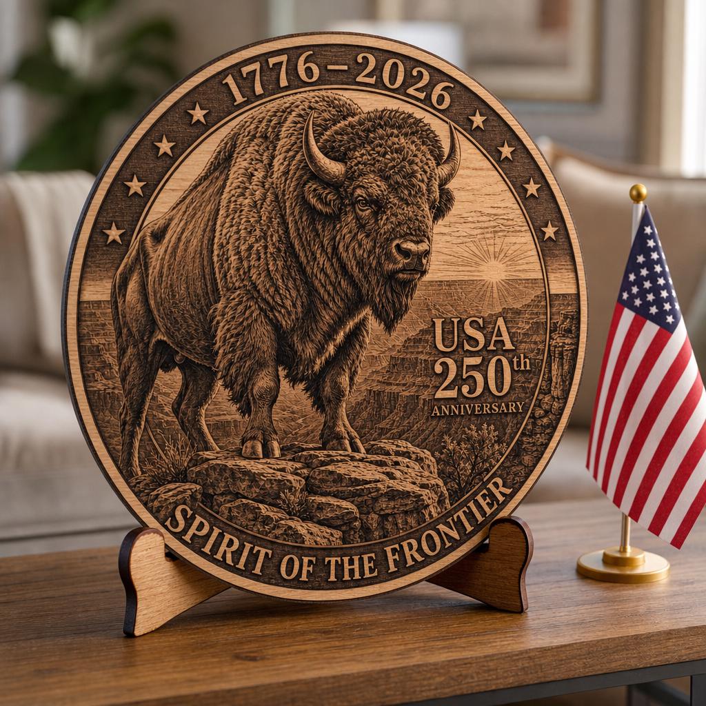 Grabado láser de ilusión 3D de bisonte, 250.º de EE. UU., juego PNG de parques nacionales - Imagen 4
