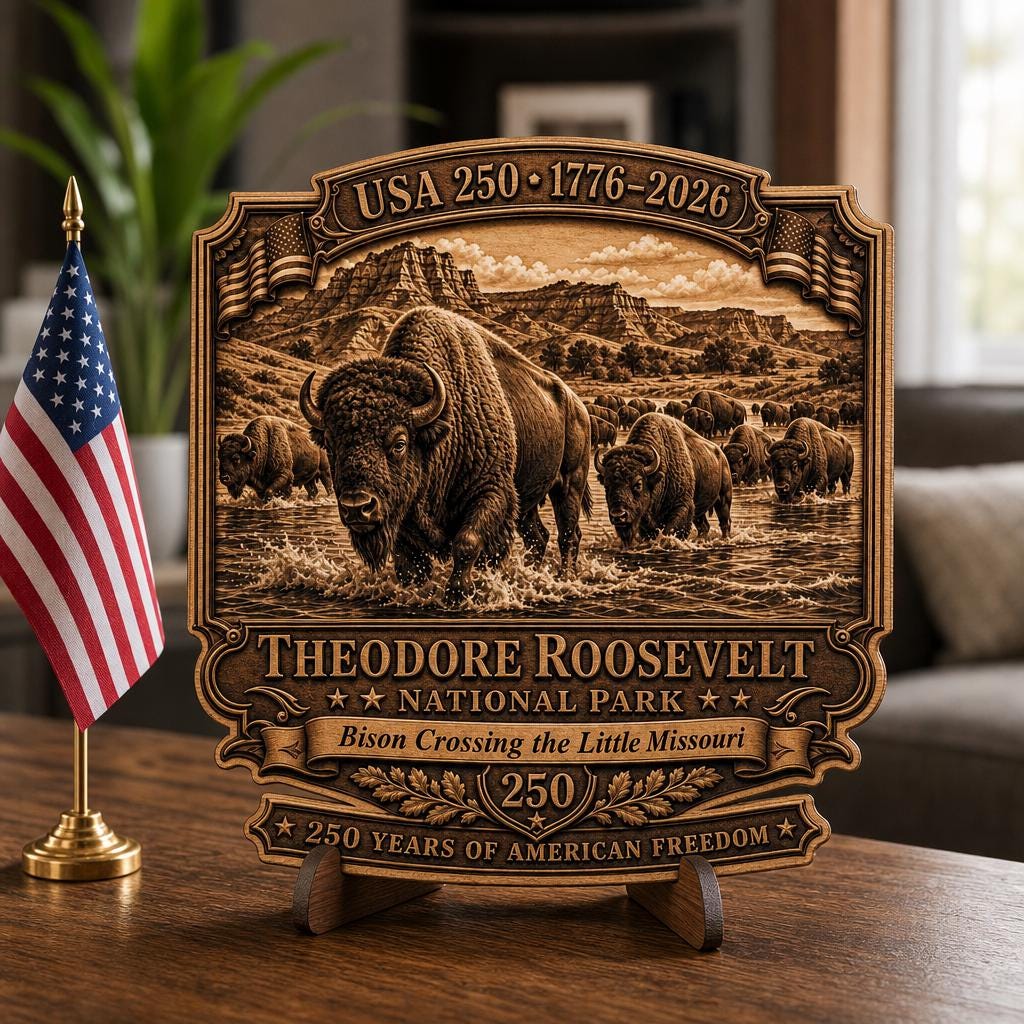 Grabado láser de ilusión 3D de bisonte, 250.º de EE. UU., juego PNG de parques nacionales - Imagen 5