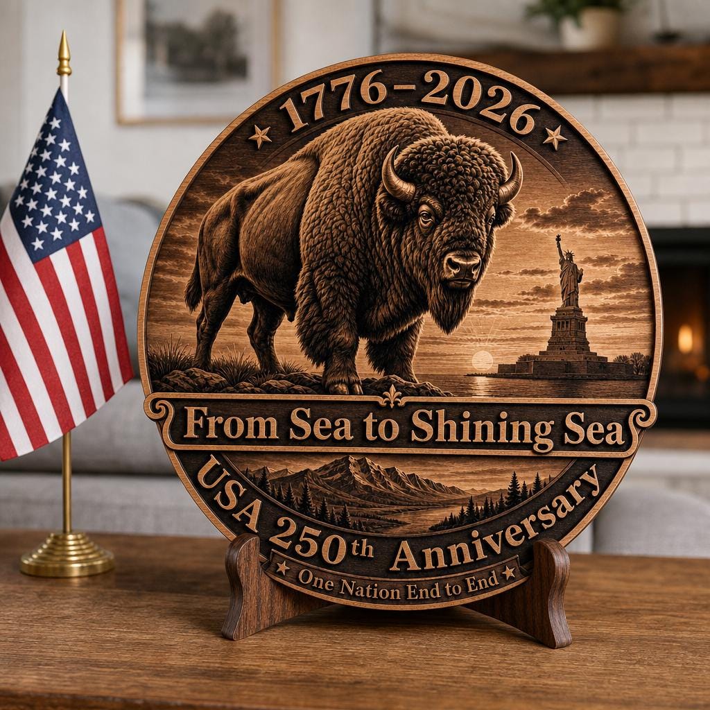 Grabado láser de ilusión 3D de bisonte, 250.º de EE. UU., juego PNG de parques nacionales - Imagen 6