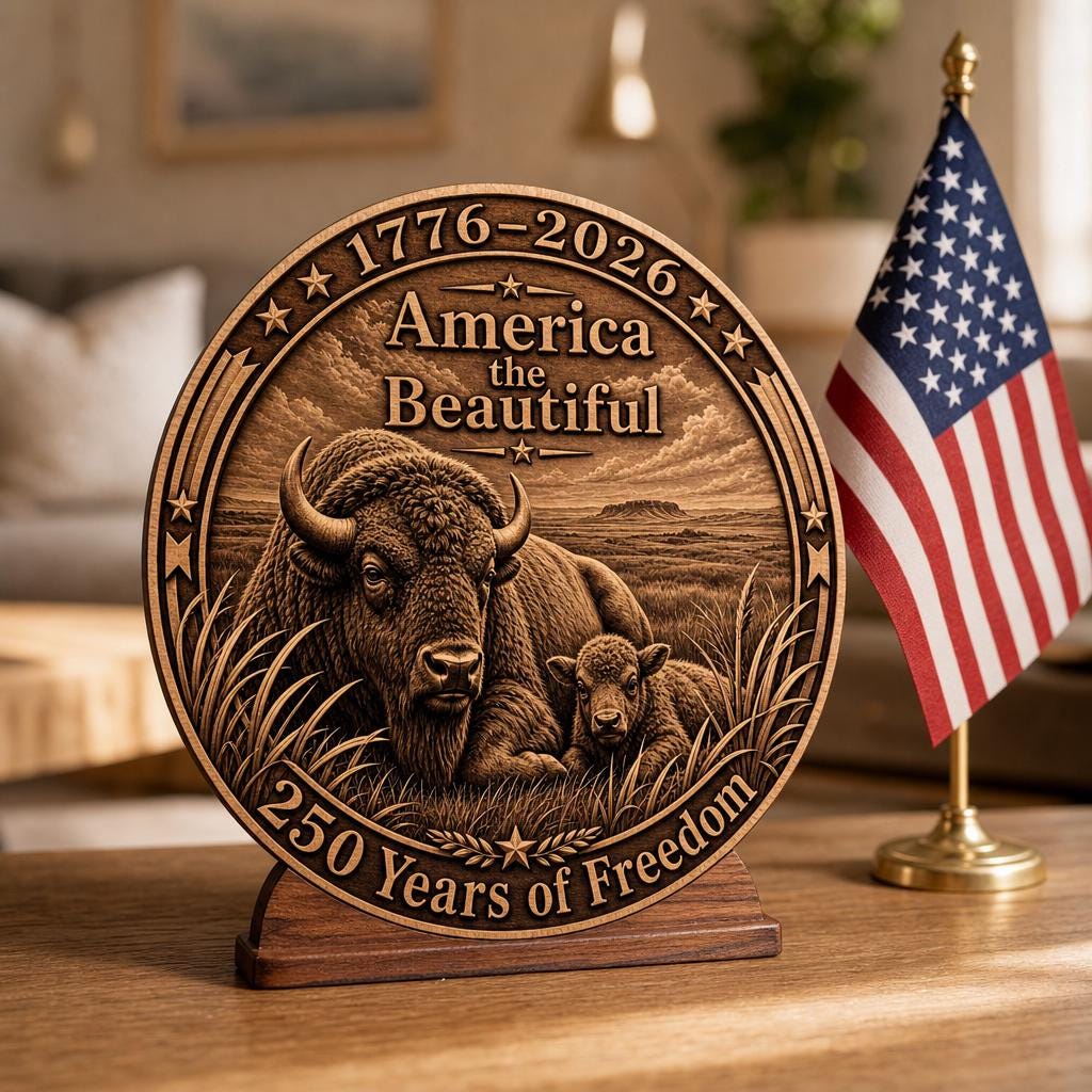Grabado láser de ilusión 3D de bisonte, 250.º de EE. UU., juego PNG de parques nacionales - Imagen 9