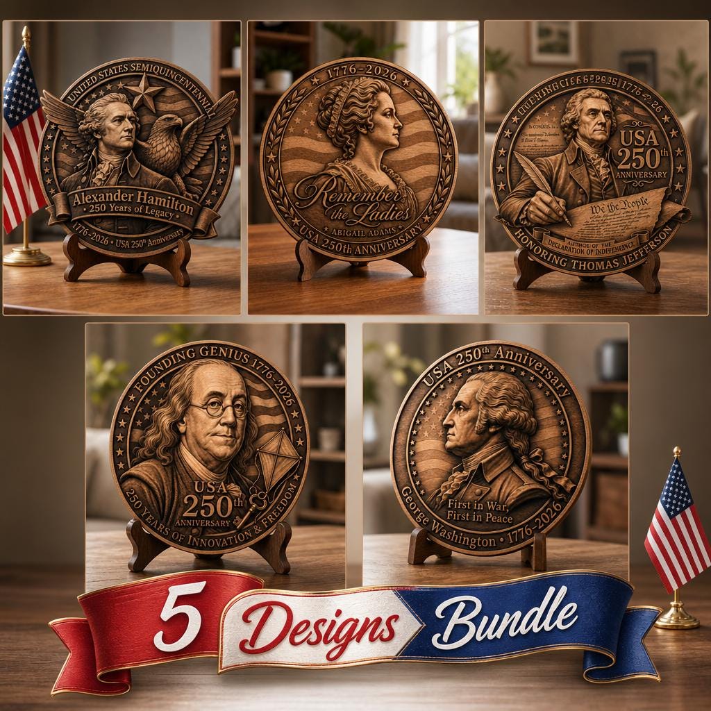 Laser Engraving File, 3D Illusion Founding Fathers, Patriotic Wood Plaque Bundle