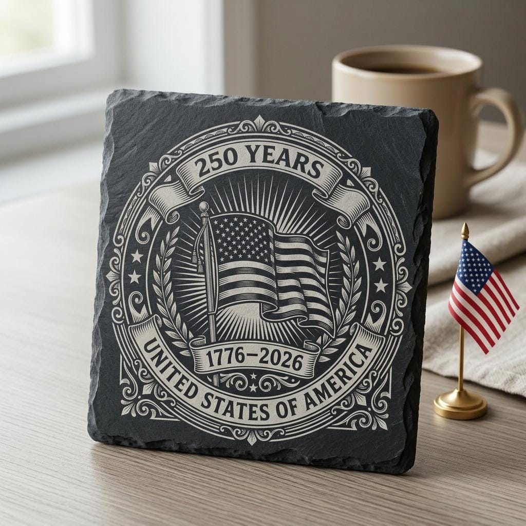 Fichier de gravure laser, sous-verre anniversaire patriote USA, emblème vintage PNG – Image 3