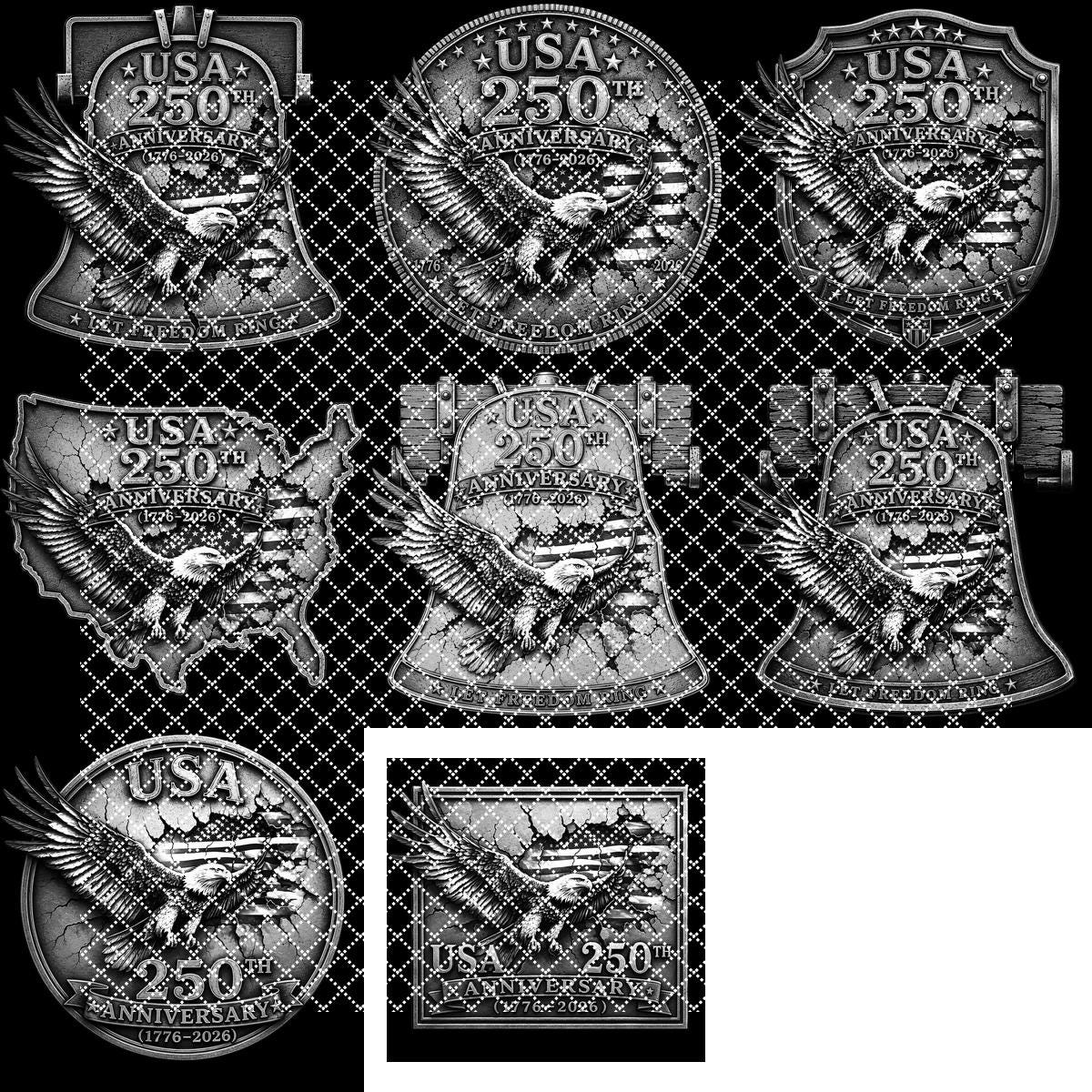 Gravure laser PNG en illusion 3D de l’aigle patriotique, panneau en bois du 250e anniversaire des États-Unis – Image 10