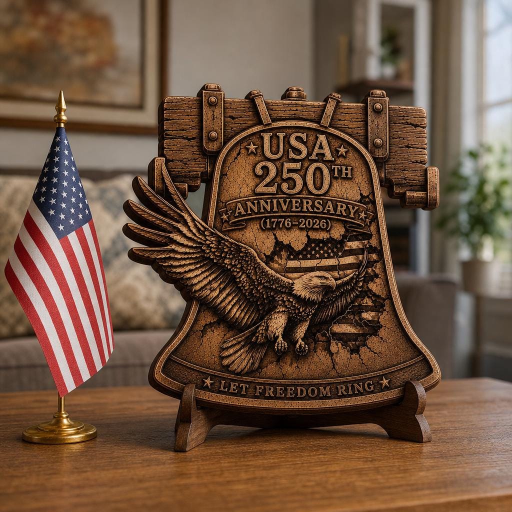 Gravure laser PNG en illusion 3D de l’aigle patriotique, panneau en bois du 250e anniversaire des États-Unis – Image 4
