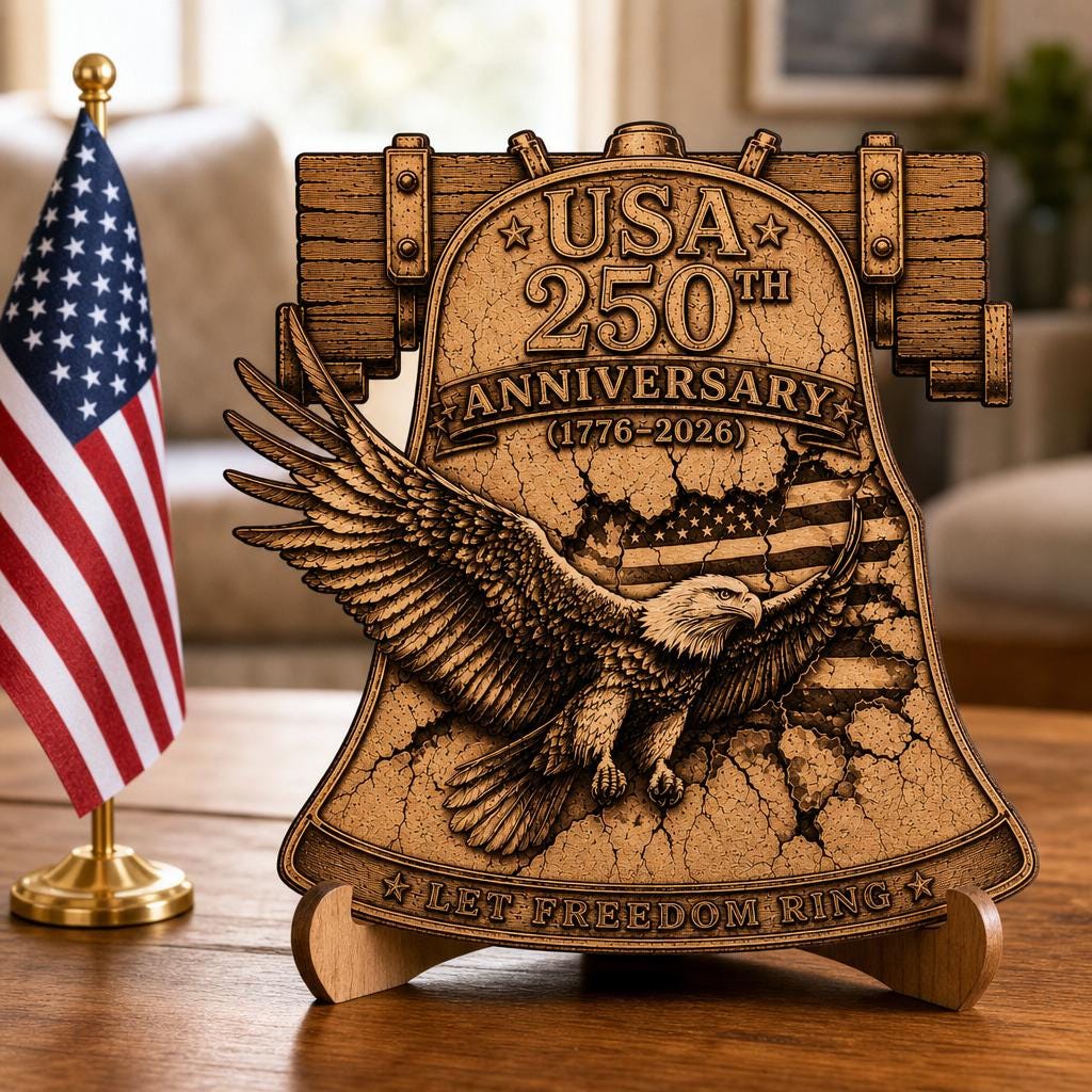 Gravure laser PNG en illusion 3D de l’aigle patriotique, panneau en bois du 250e anniversaire des États-Unis – Image 5