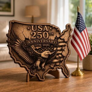 Patriotic Eagle 3D Illusion Laser Engraving PNG, USA 250 Anniversary Wood Sign