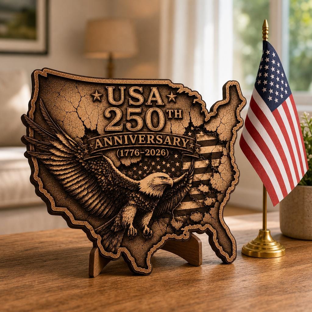 Patriotic Eagle 3D Illusion Laser Engraving PNG, USA 250 Anniversary Wood Sign