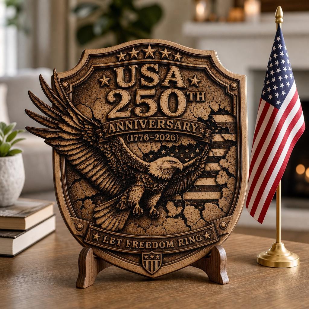 Gravure laser PNG en illusion 3D de l’aigle patriotique, panneau en bois du 250e anniversaire des États-Unis – Image 7
