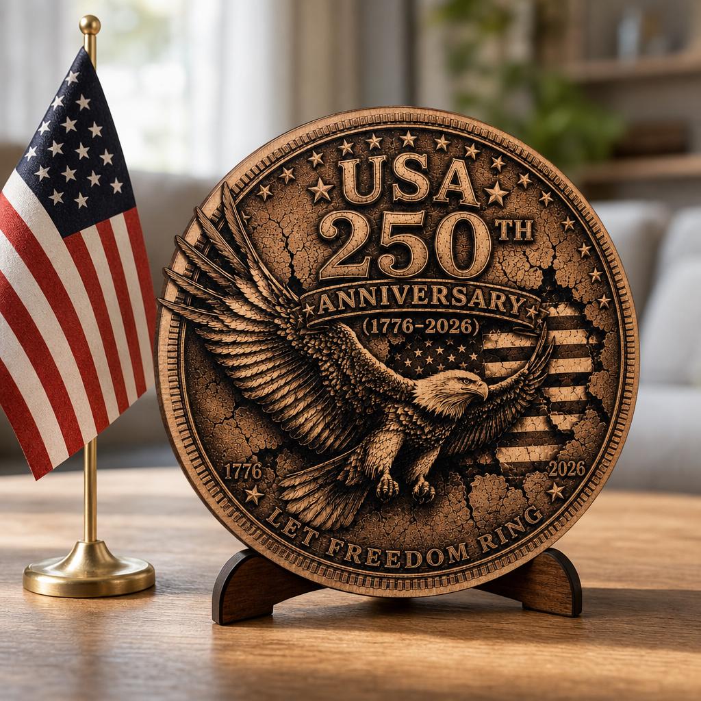 Gravure laser PNG en illusion 3D de l’aigle patriotique, panneau en bois du 250e anniversaire des États-Unis – Image 8