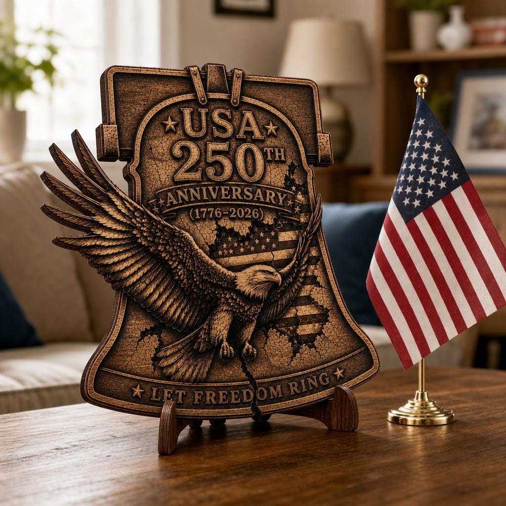 Gravure laser PNG en illusion 3D de l’aigle patriotique, panneau en bois du 250e anniversaire des États-Unis – Image 9