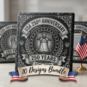 Patriotic Laser Engraving Files, America 250th Slate Coaster PNG Set of 10